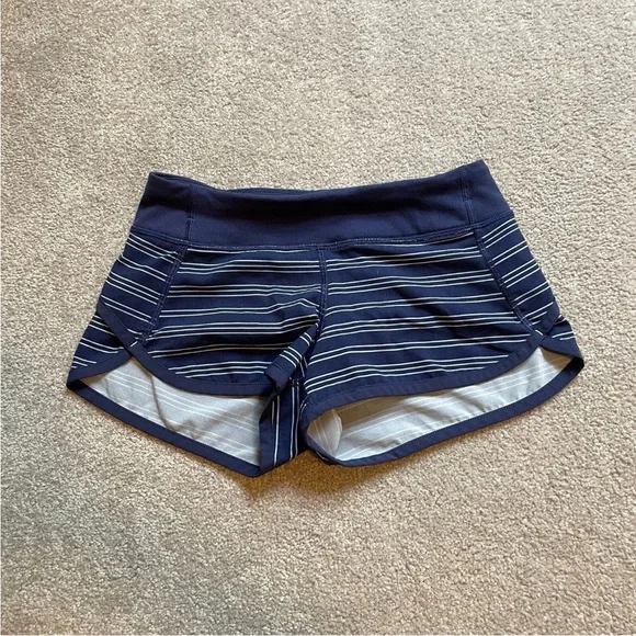 ivivva lululemon Shorts Girls Youth 8 Blue Stripe Pull On Lightweight Zip Run - Picture 13 of 13